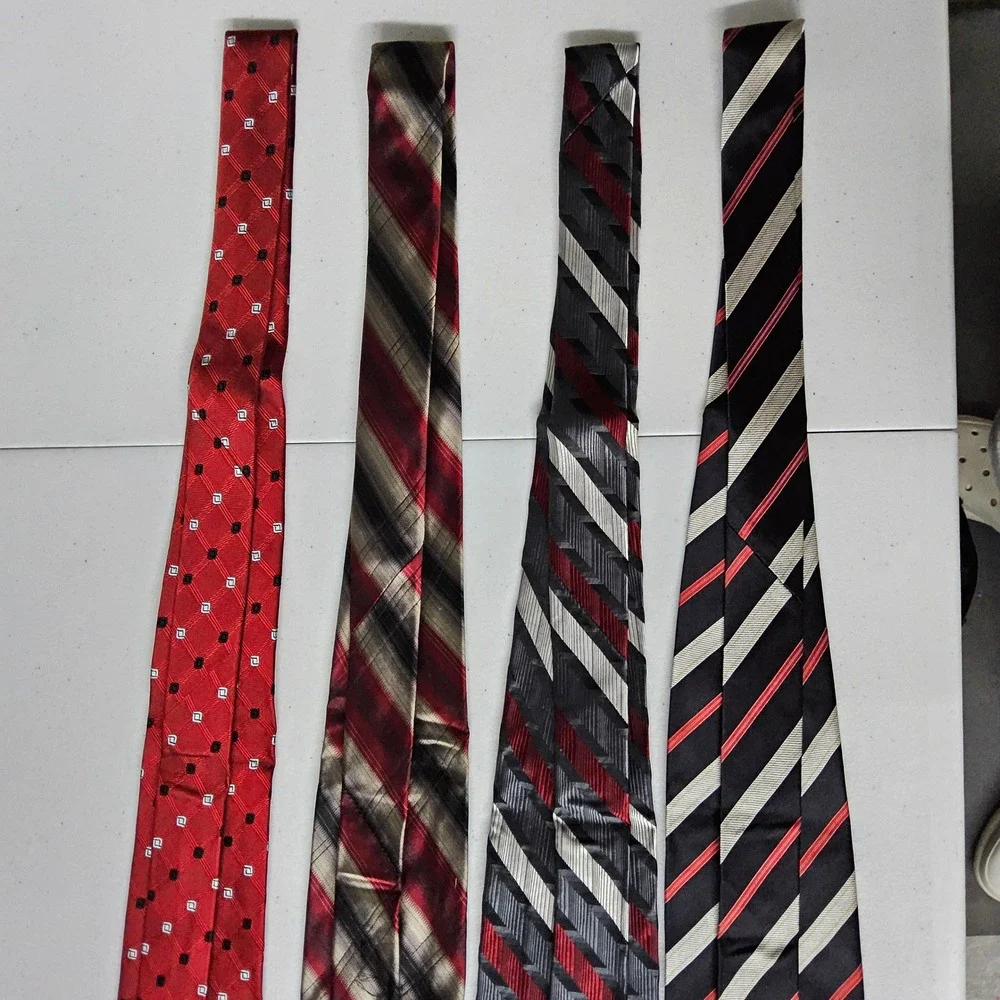 Jos A Bank Perry Ellis Pierre Cardin Ties Mens OS Red Black Striped Silk 4pc Lot